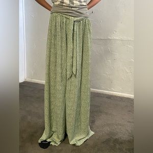 Wide legged floral green pants